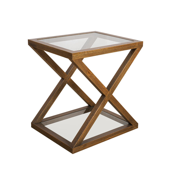 Zoey Cross American Oak Glass Side Table