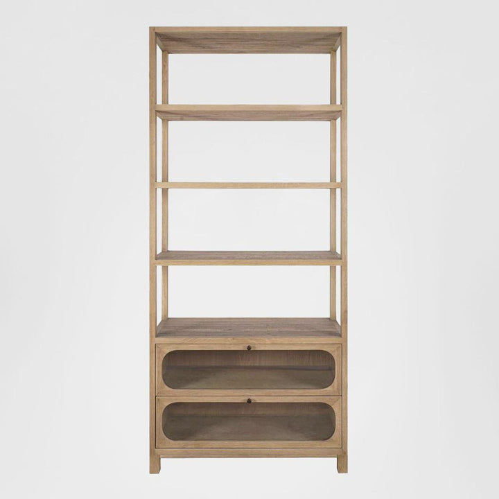 Amelia Reclaimed Oak Bookcase With 2 Glass Doors 230Cm High