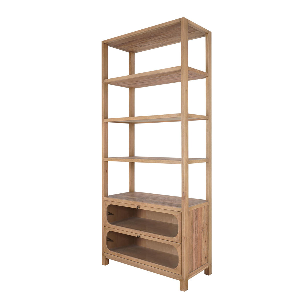 Amelia Reclaimed Oak Bookcase With 2 Glass Doors 230Cm High