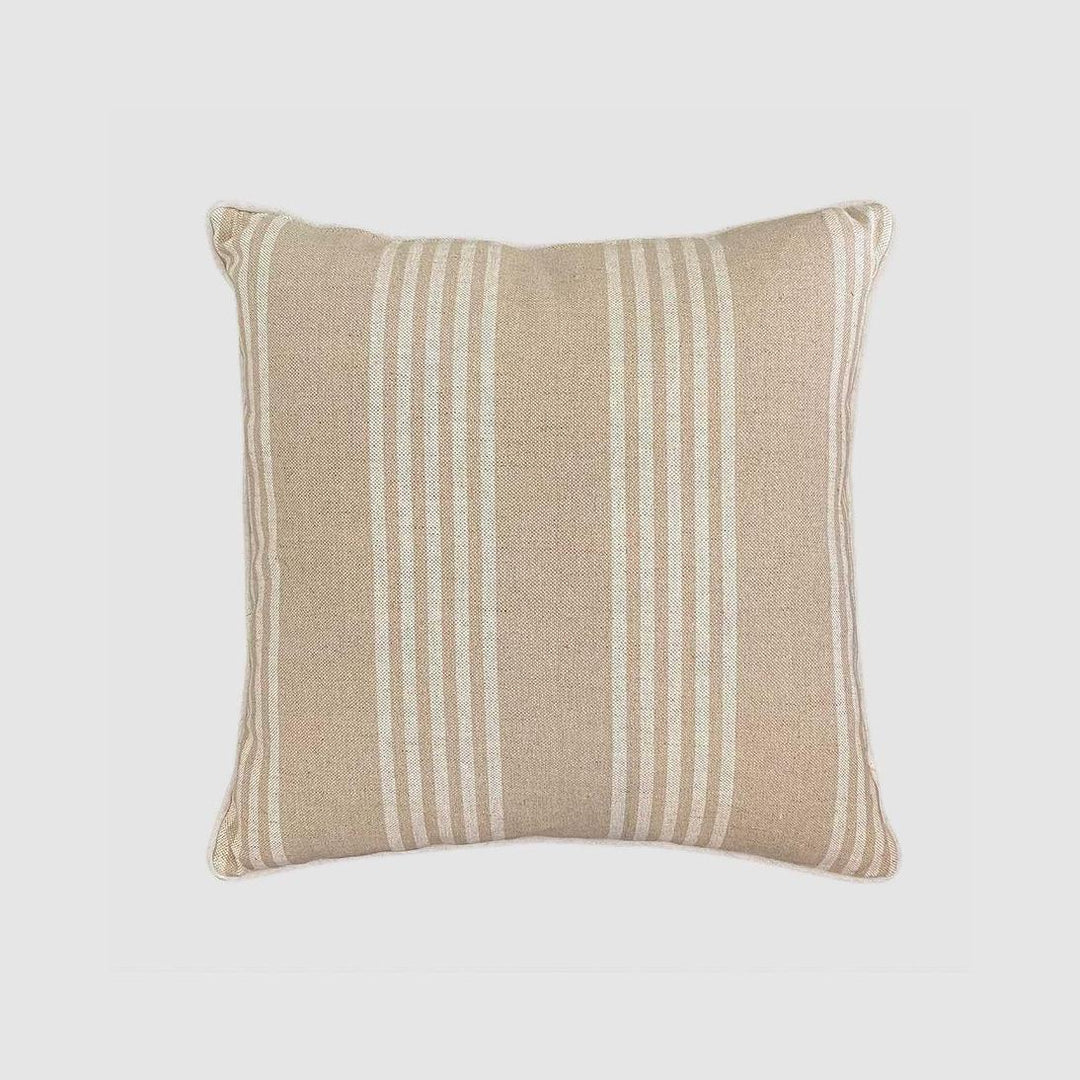 55cm Cushion Natural Beige with Thin Cream Stripes