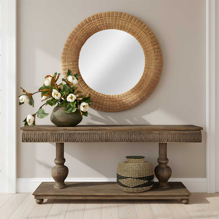 Long Island Mirror  Round Rattan