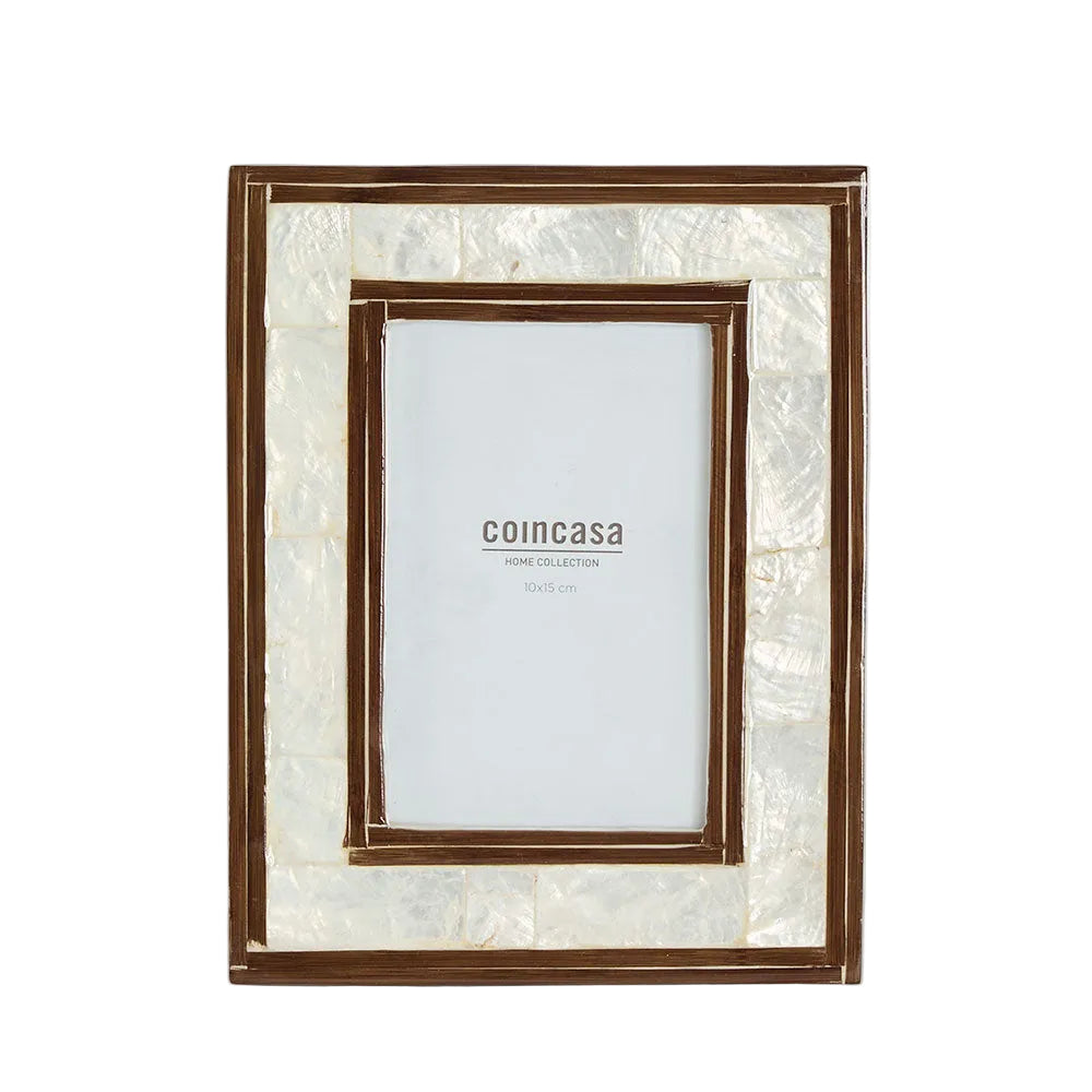 Raya White Shell & Bamboo 4x6 Photo Frame