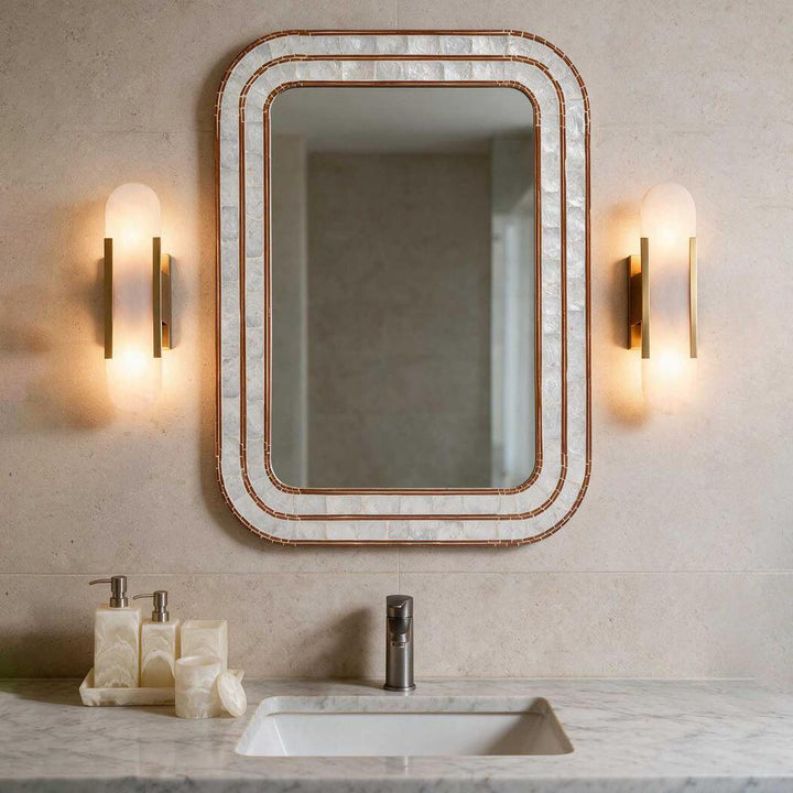 Raya White Shell & Bamboo 90x70 Mirror