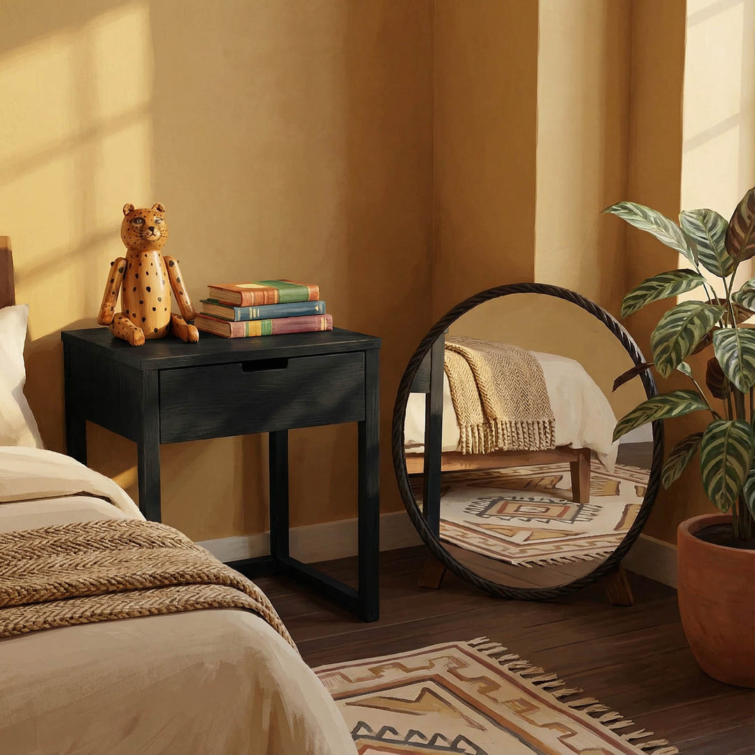 Elska Black Oak Bedside Table