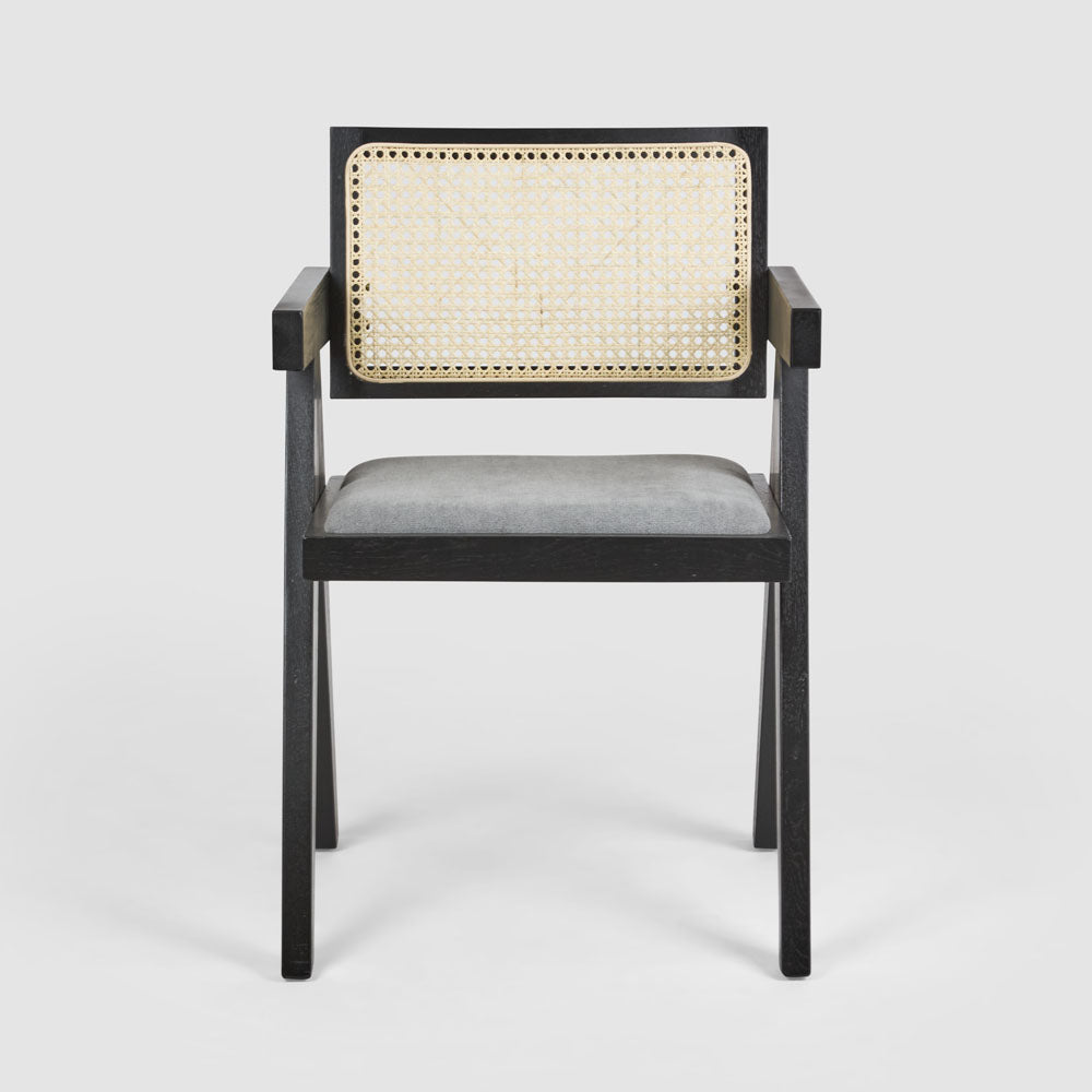 Lexi Scissor Leg Armchair Black Frame Grey Fabric