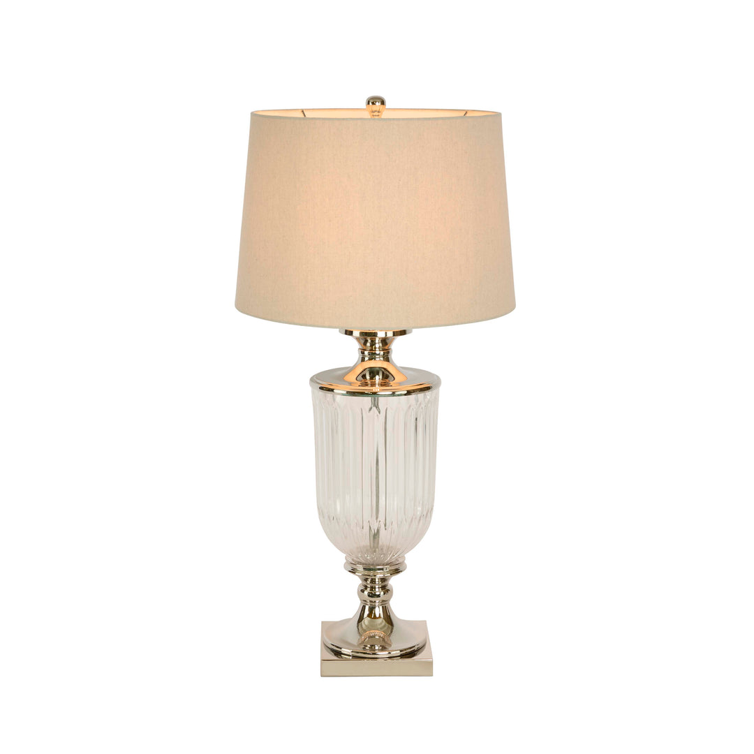 Bellevue Glass Nickel Lamp With Natural Linen Shade