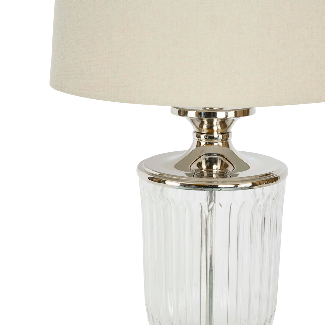 Bellevue Glass Nickel Lamp With Natural Linen Shade