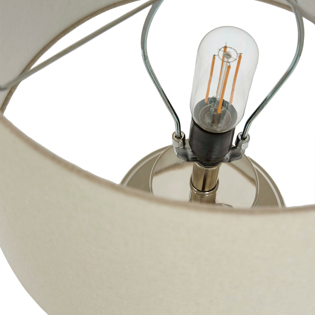 Bellevue Glass Nickel Lamp With Natural Linen Shade