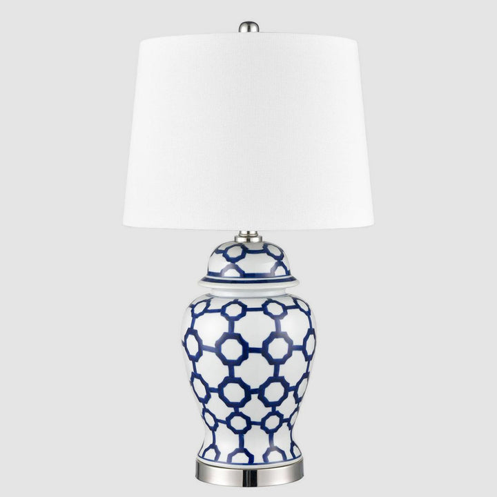Lucca Small Blue & White Jar Shaped Lamp W/ Shade