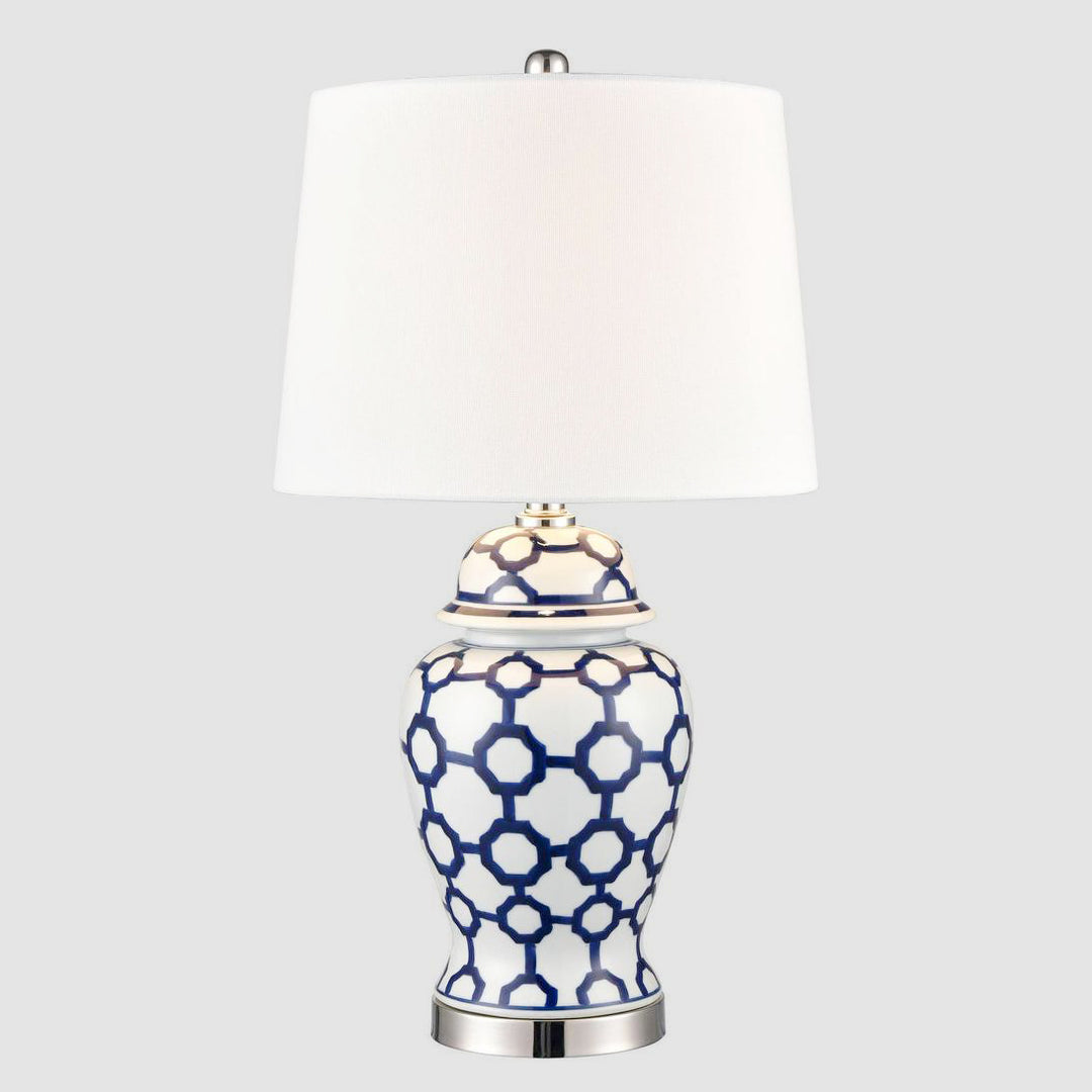 Lucca Small Blue & White Jar Shaped Lamp W/ Shade
