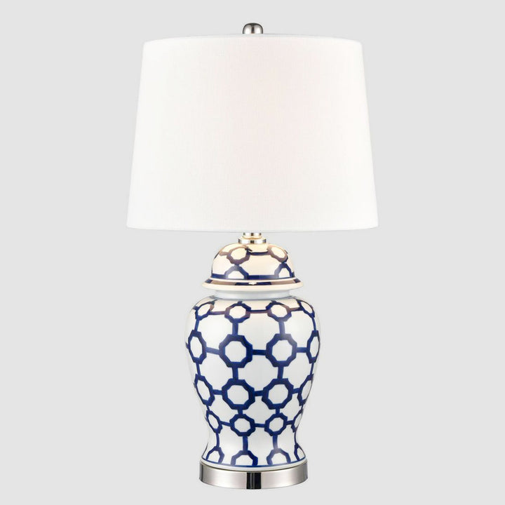 Lucca Small Blue & White Jar Shaped Lamp W/ Shade