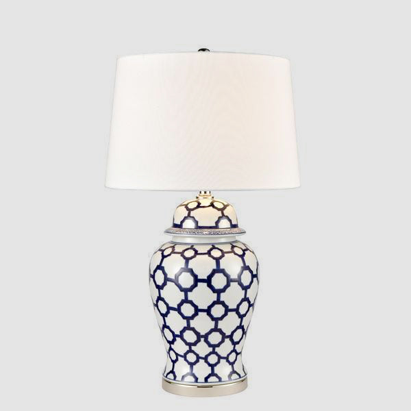 Lucca Blue & White Jar Shaped Lamp & Shade
