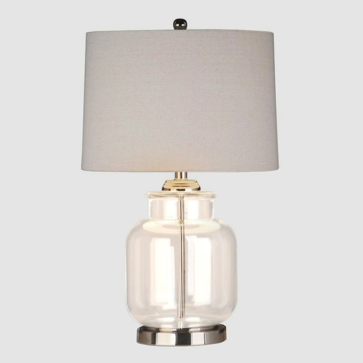 Regency Nickel and Glass Table Lamp with Natural Linen Shade