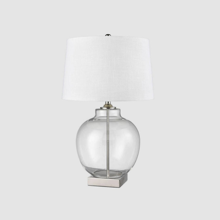 Ellyn Glass and Nickel Lamp with White Linen Shade