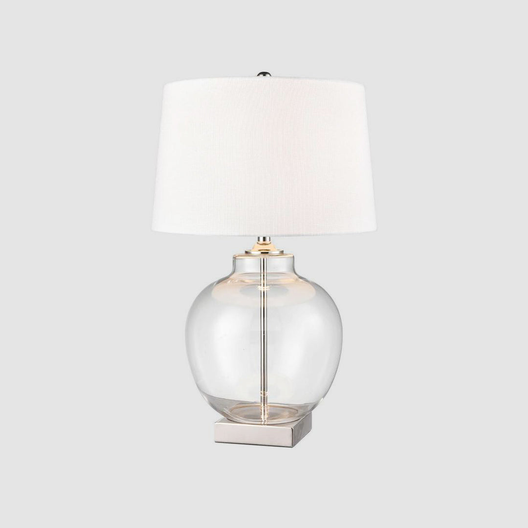 Ellyn Glass and Nickel Lamp with White Linen Shade