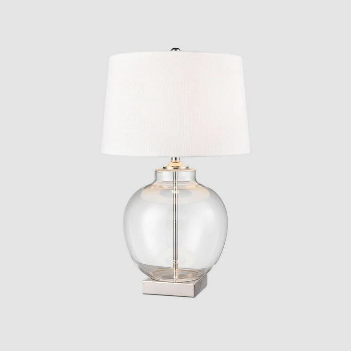 Ellyn Glass and Nickel Lamp with White Linen Shade