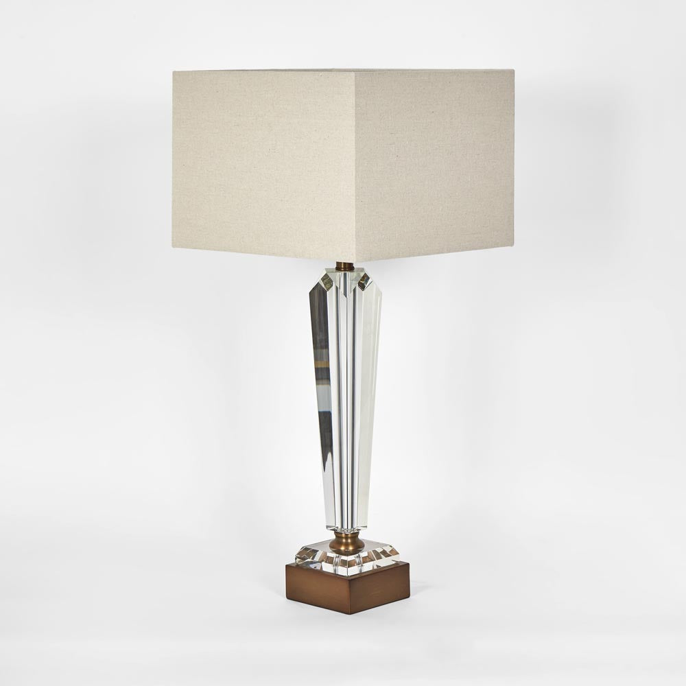 Monument Hand Cut Crystal Lamp & Natural Linen Shade