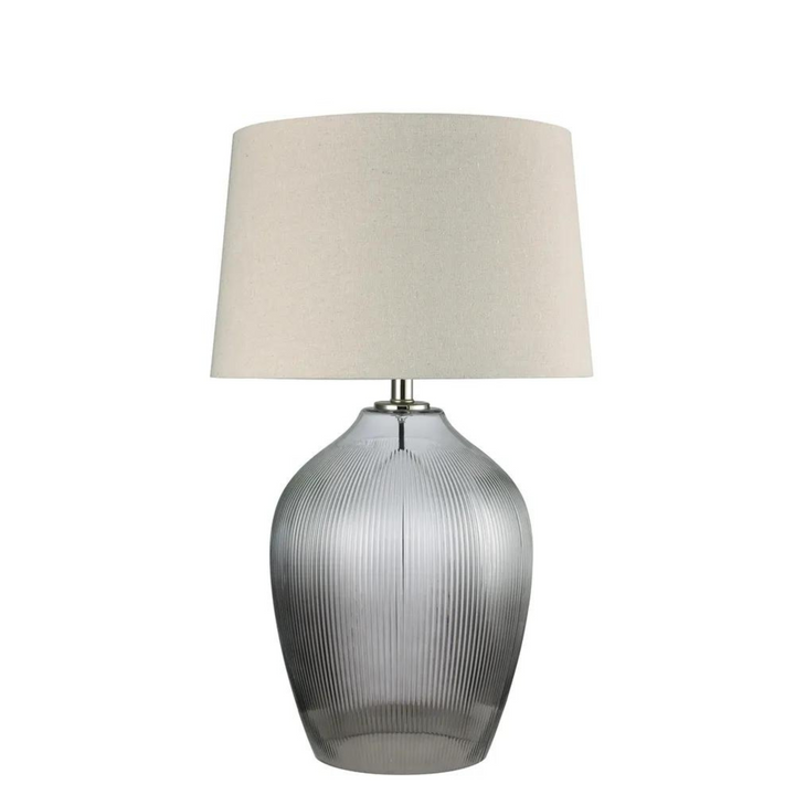 Misty Glass Table Lamp with Natural Linen Shade