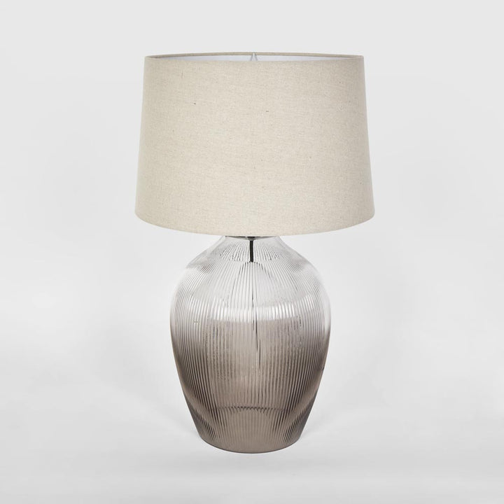 Misty Glass Table Lamp with Natural Linen Shade