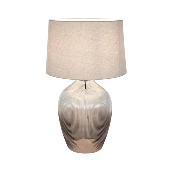 Misty Glass Table Lamp with Natural Linen Shade