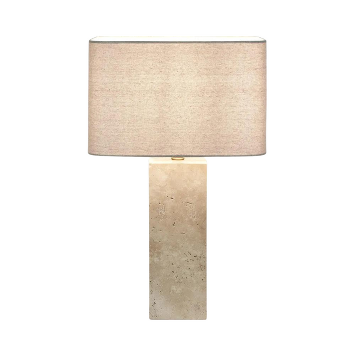 Imperial Travertine Table Lamp with Natural Linen Shade