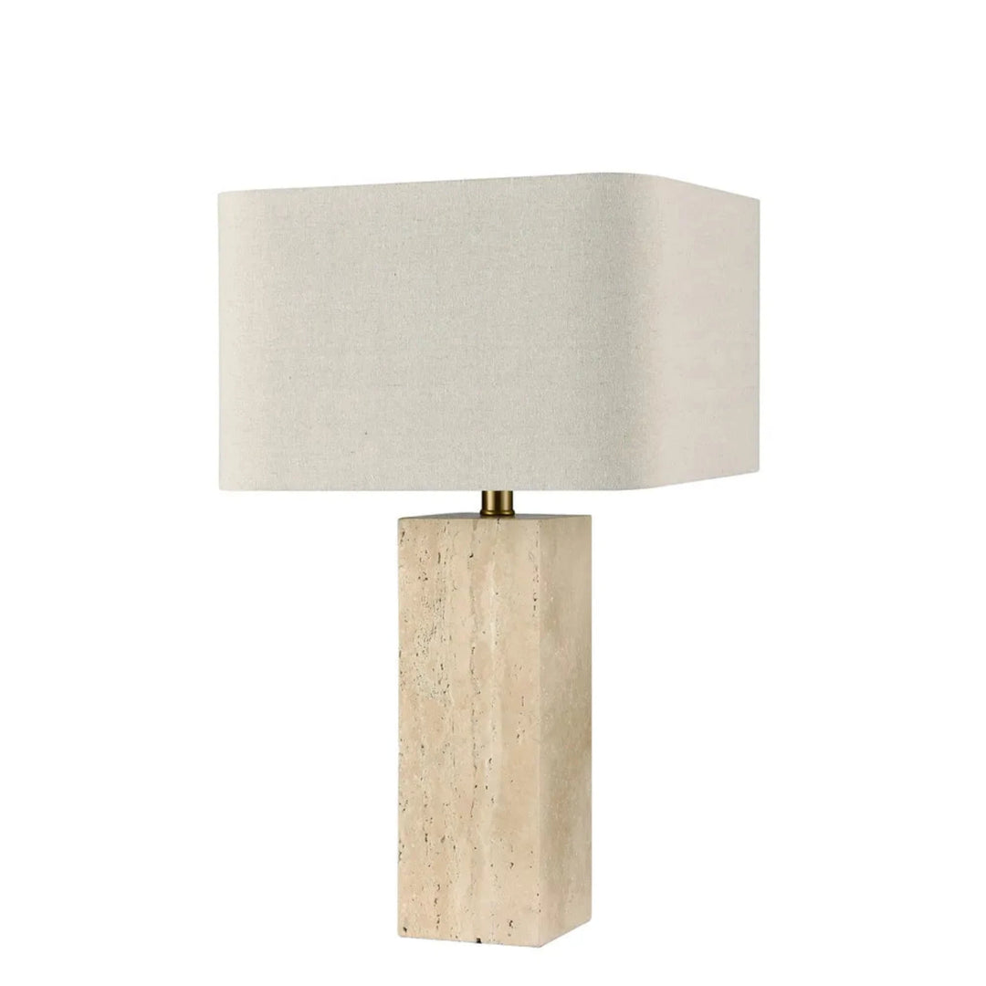 Imperial Travertine Table Lamp with Natural Linen Shade