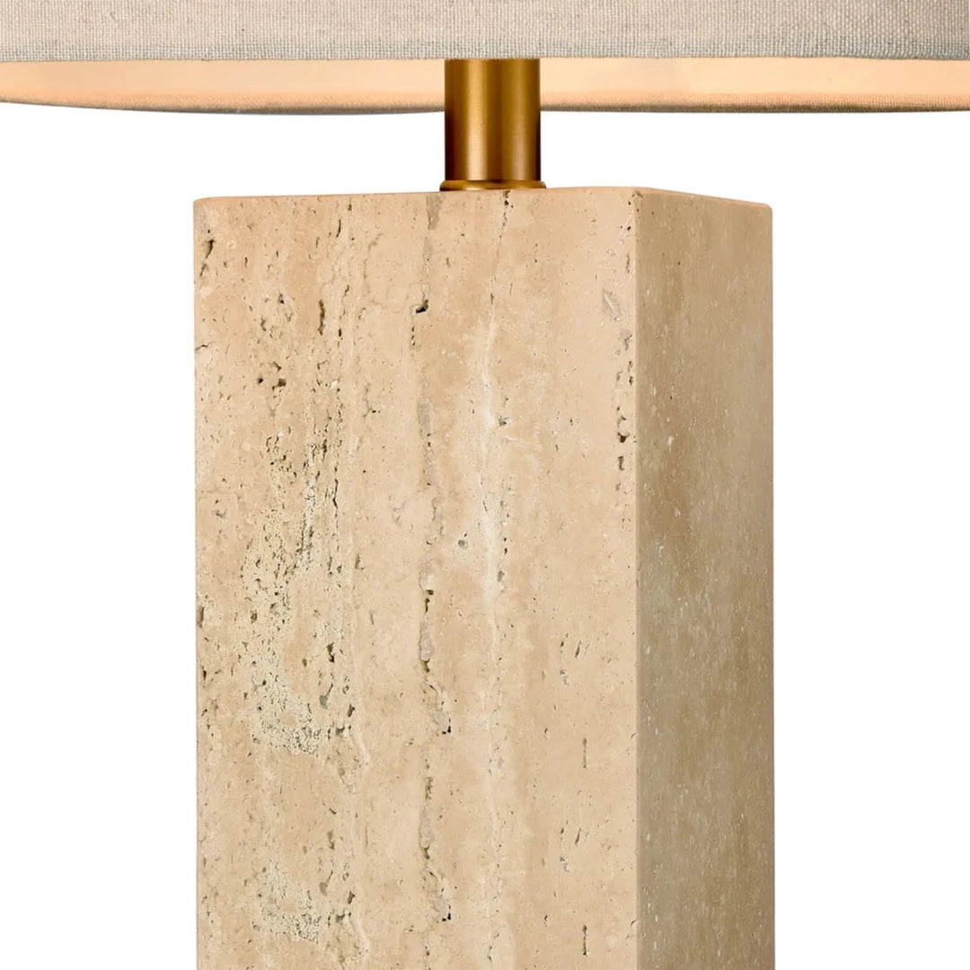 Imperial Travertine Table Lamp with Natural Linen Shade