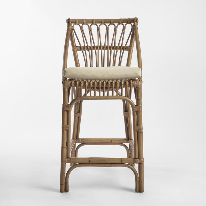 Cayman Rattan Hamptons Bar stool Natural W/Cream Cushions & Footrest