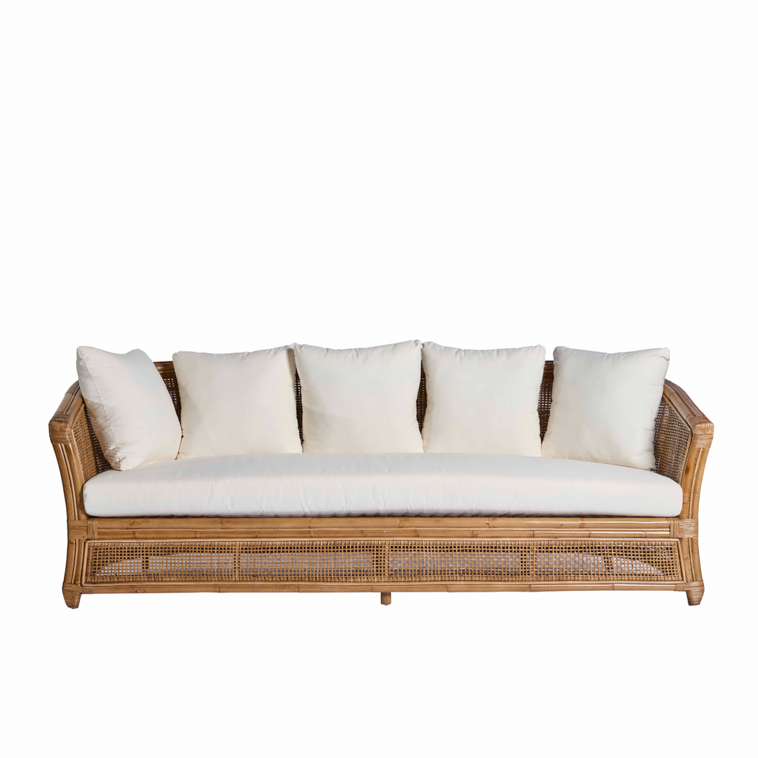 Cayman 3 Seat Rattan Sofa Cream Cushion