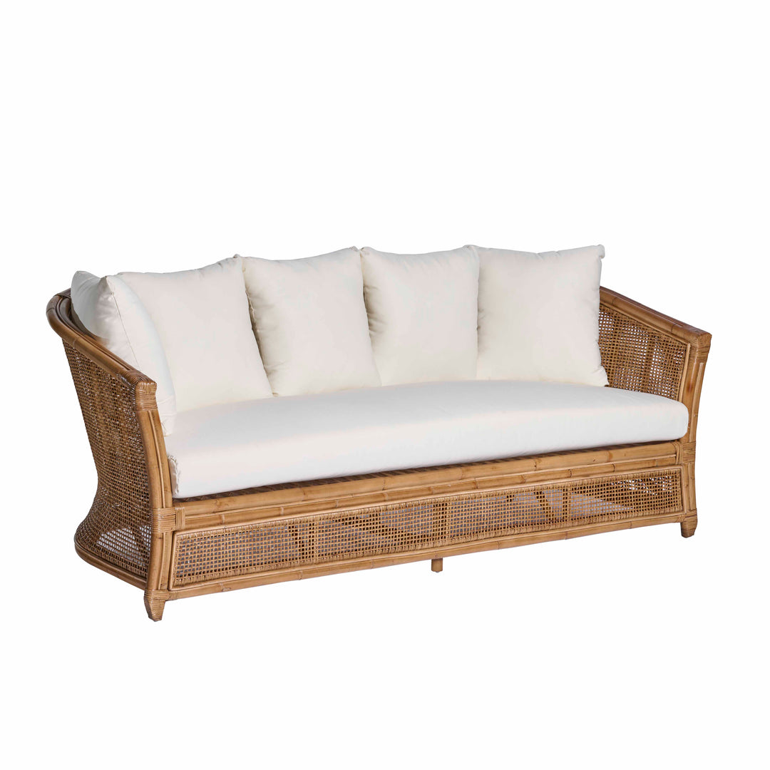 Cayman 3 Seat Rattan Sofa Cream Cushion