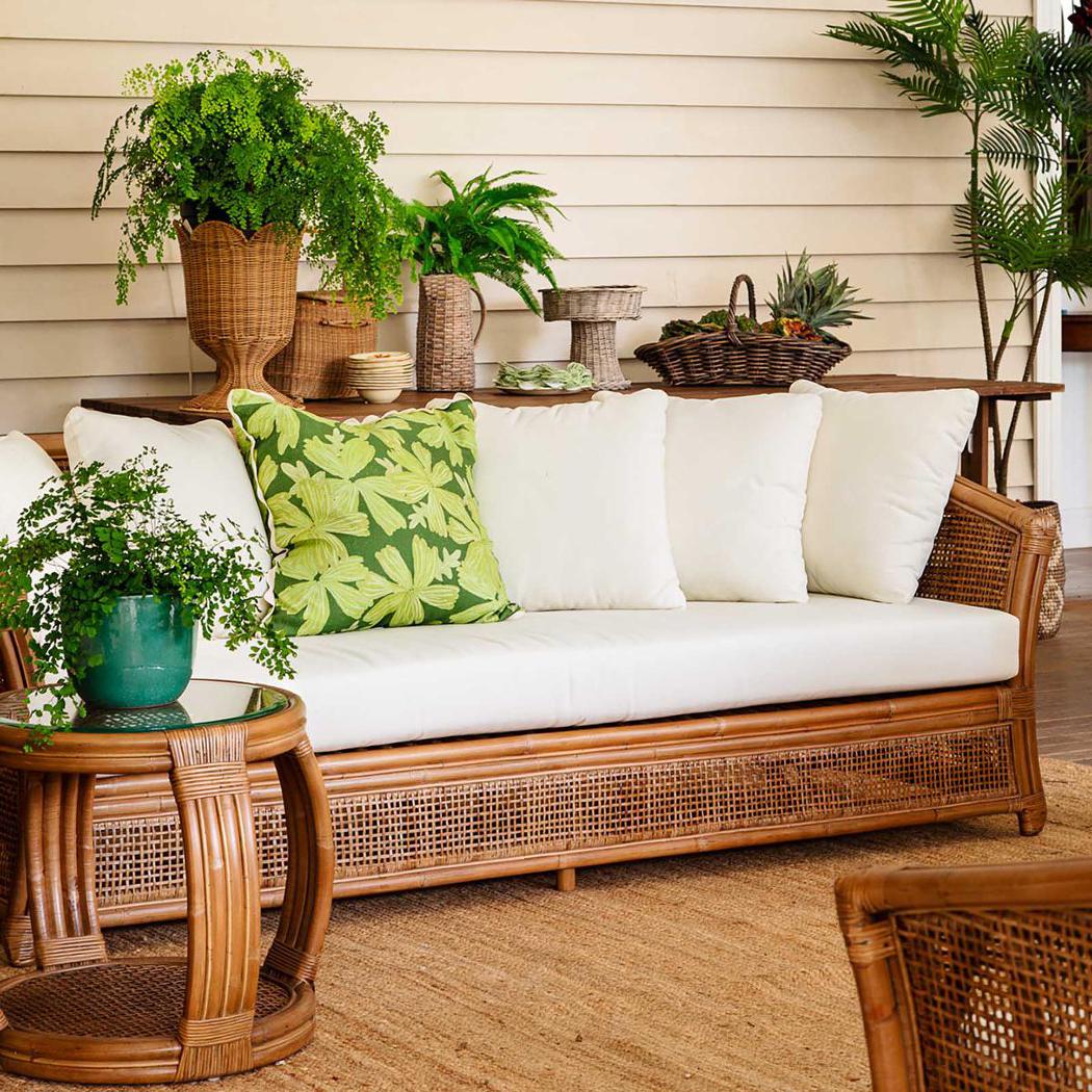 Cayman 3 Seat Rattan Sofa Cream Cushion