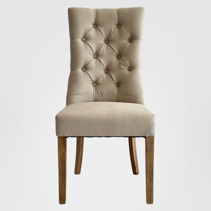 Diana Buttoned Hamptons Dining Chair Beige Linen Blend