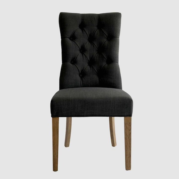 Diana Buttoned Hamptons Dining Chair Charcoal Linen Blend