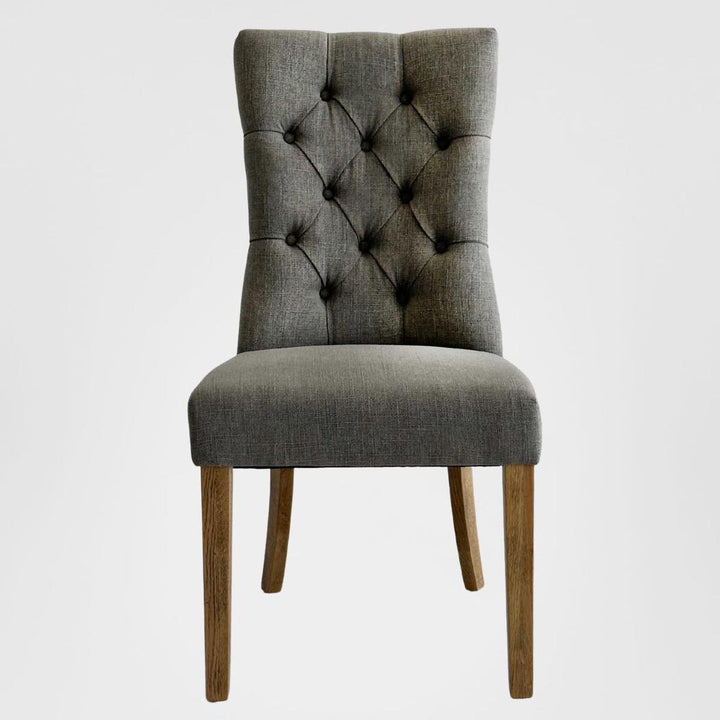 Diana Buttoned Hamptons Dining Chair Storm Grey Linen Blend