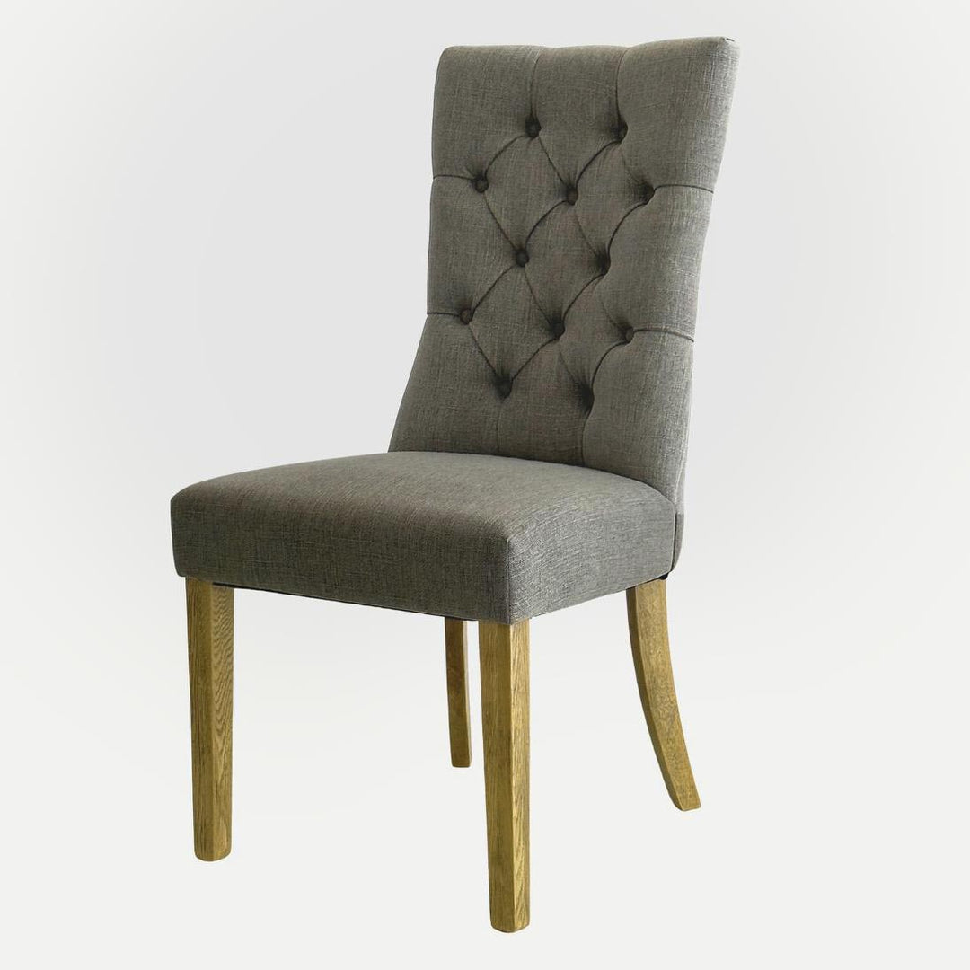 Diana Buttoned Hamptons Dining Chair Storm Grey Linen Blend