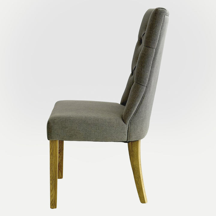 Diana Buttoned Hamptons Dining Chair Storm Grey Linen Blend