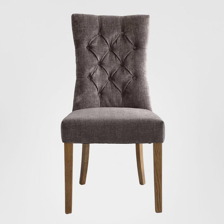 Diana Buttoned Hamptons Dining Chair Silver Grey Linen Blend