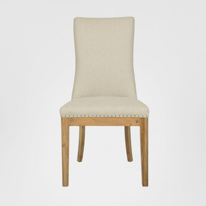 Oakwood Hamptons Linen Dining Chair Natural W/ Studs