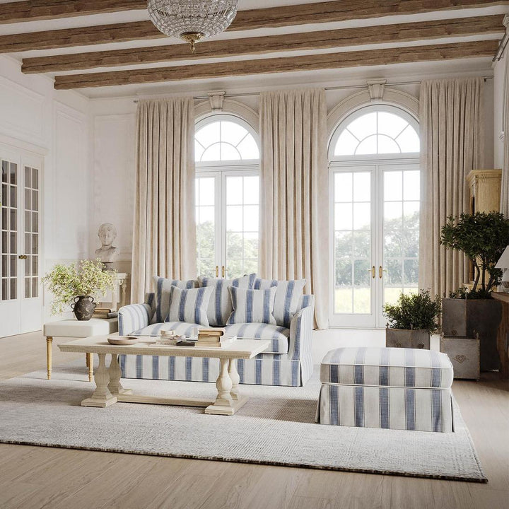 Slip Cover Only - Noosa Hamptons Ottoman Blue Sky Stripe