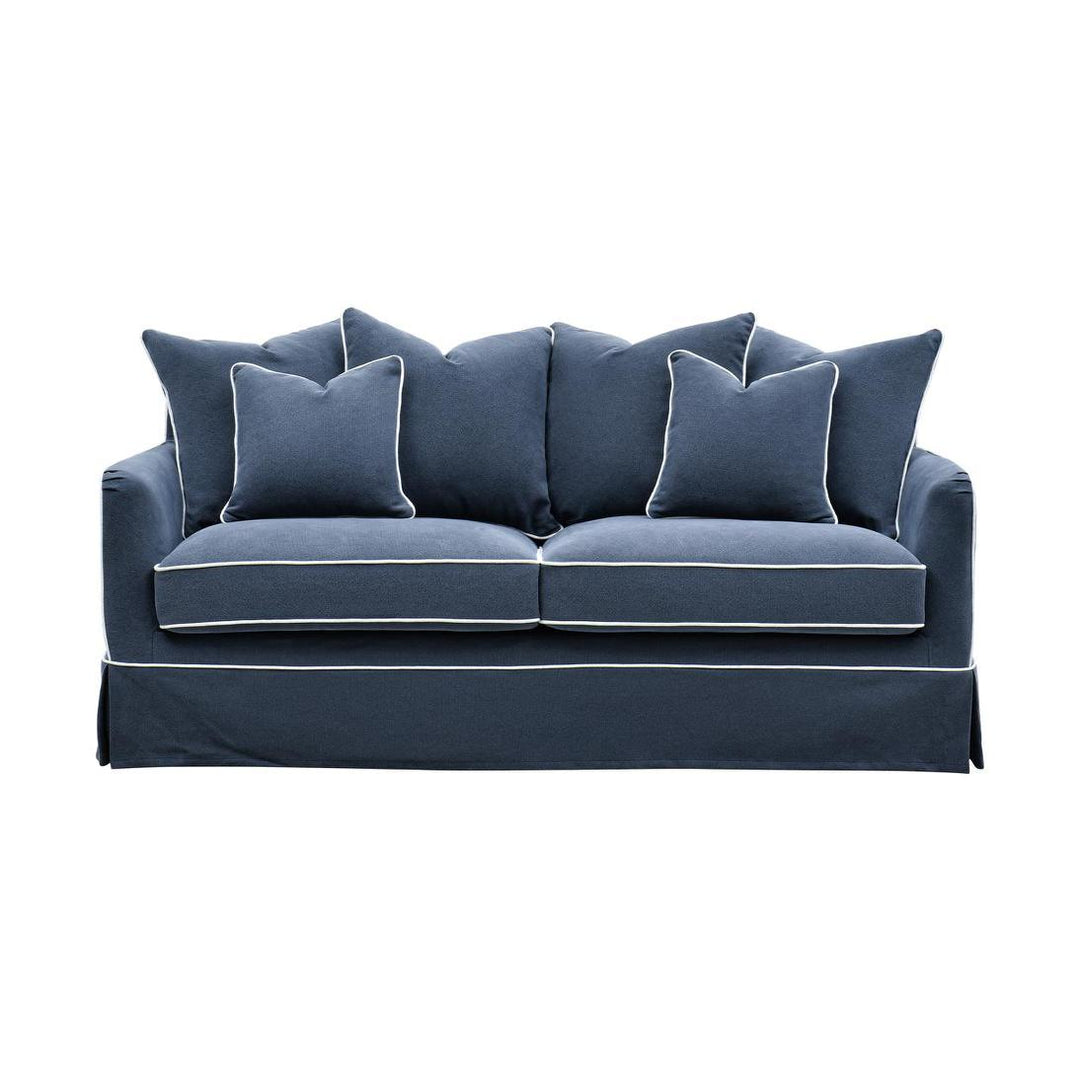 Slip Cover Only - Noosa Hamptons 2.5 Seat Sofa Navy W/White Piping