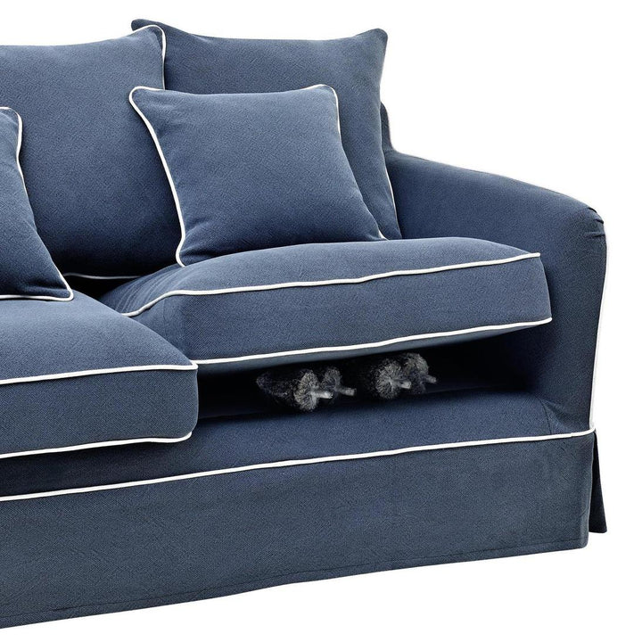 Slip Cover Only - Noosa Hamptons 2 Seat Sofa Bed Navy W/White Piping