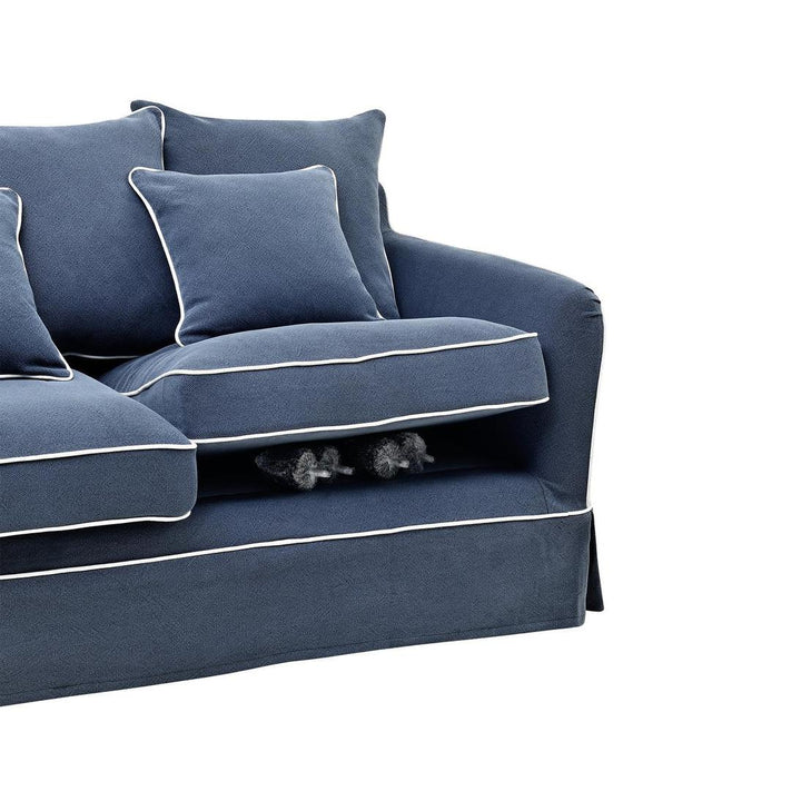 Slip Cover Only - Noosa Hamptons 2 Seat Sofa Navy W/White Piping