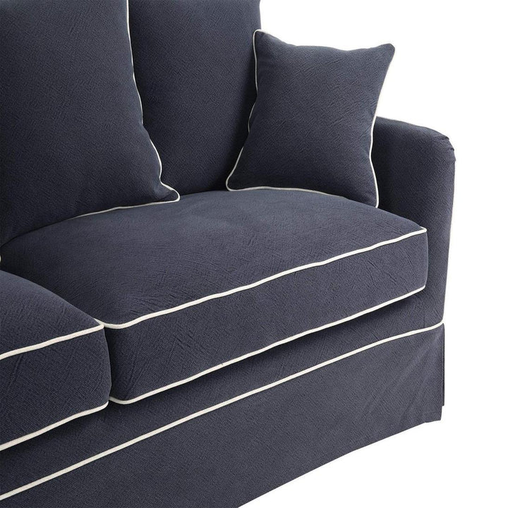 Slip Cover Only - Noosa Hamptons 3 Seat Sofa Navy W/White Piping