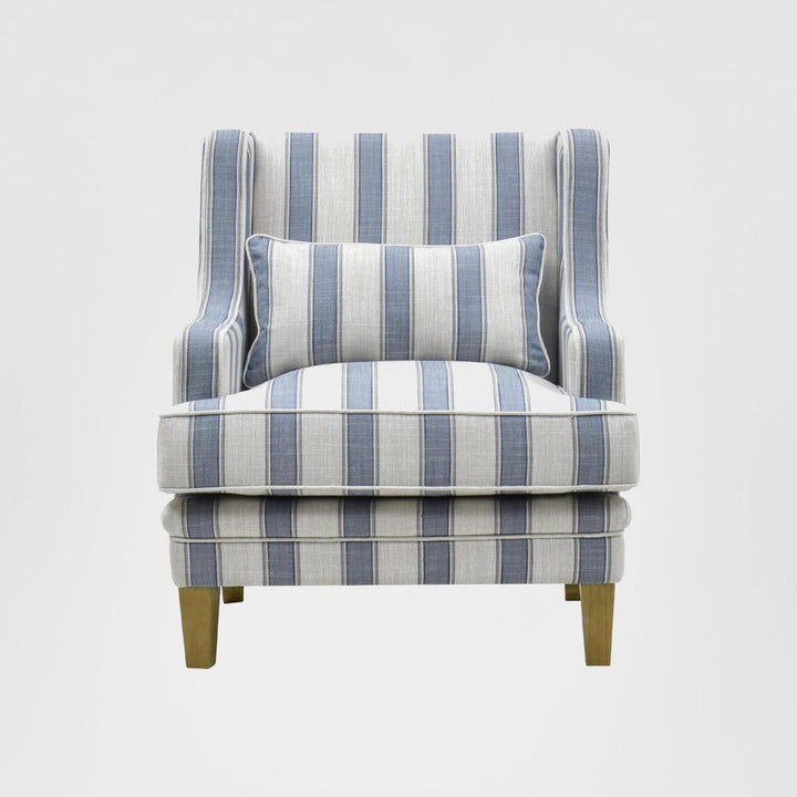 Bondi Hamptons Armchair Blue Sky Stripe W/White Piping
