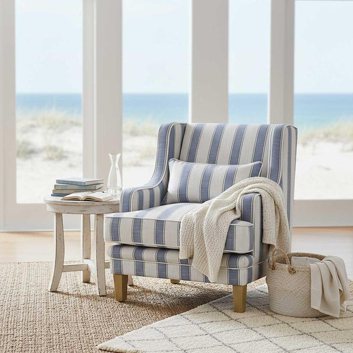 Bondi Hamptons Armchair Blue Sky Stripe W/White Piping