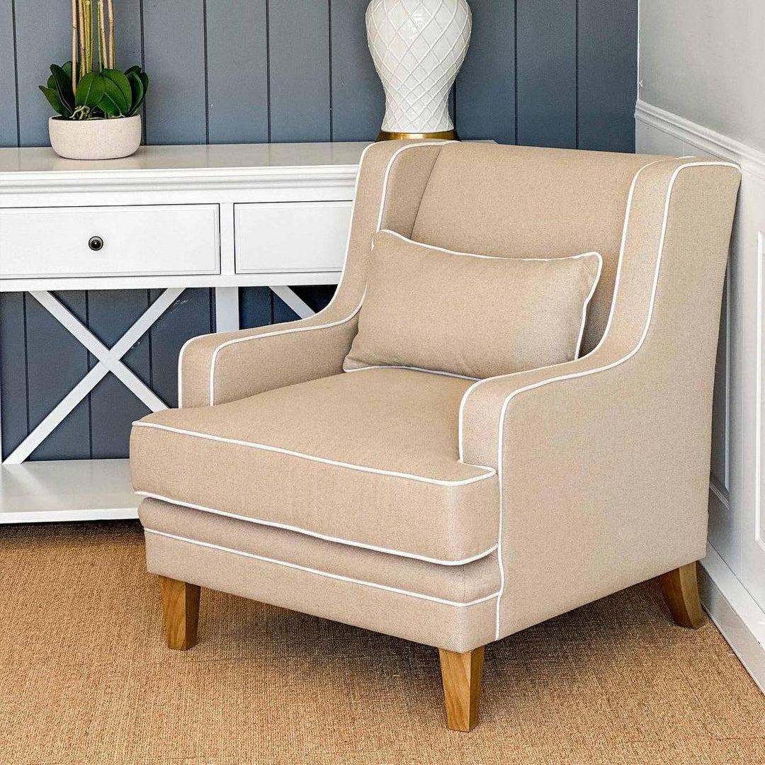 Bondi Hamptons Armchair Natural W/ White Piping