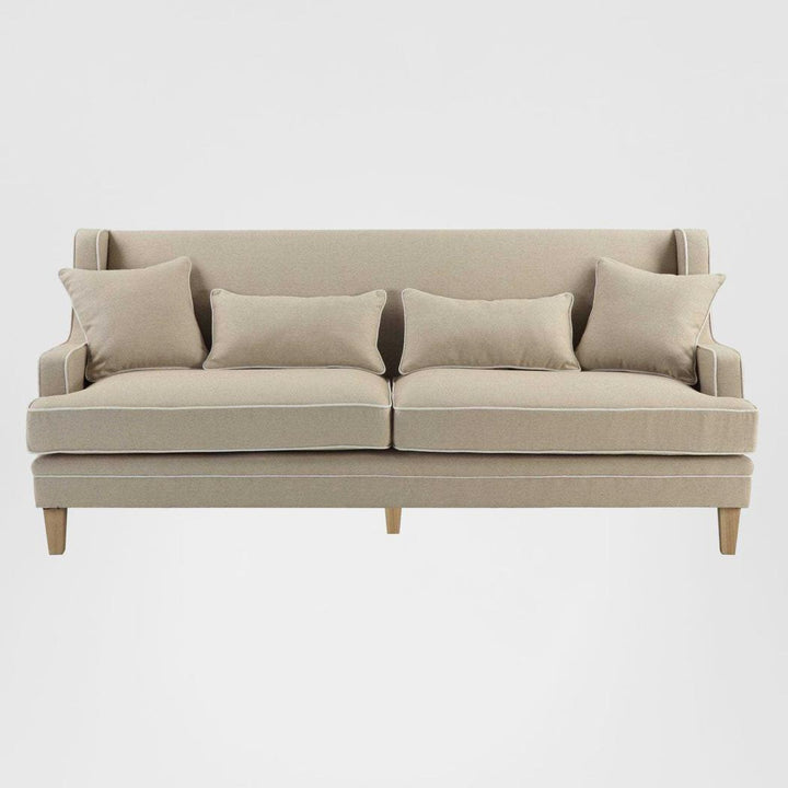 Bondi Hamptons 3 Seat Sofa Natural/White Piping