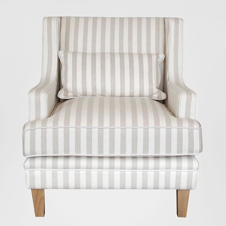 Bondi Hamptons Armchair Natural Stripe W/White Piping