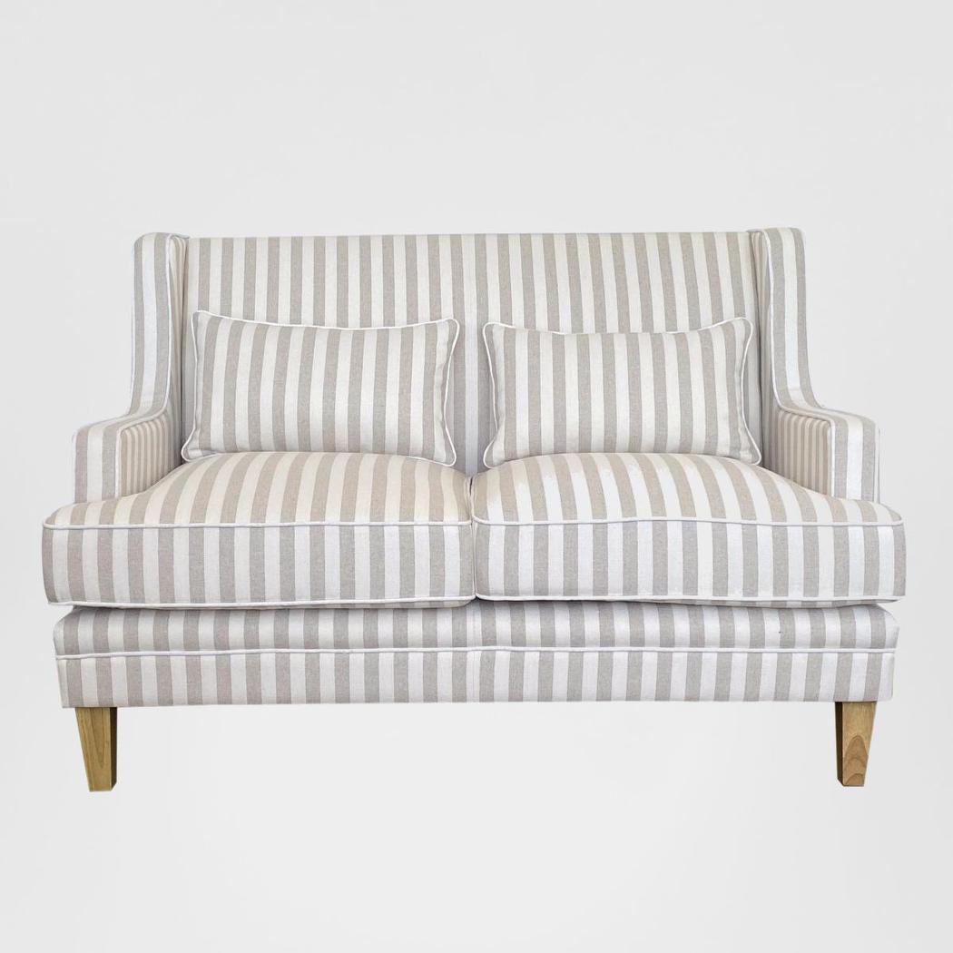Bondi Hamptons 2 Seat Sofa Natural Stripe W/White Piping