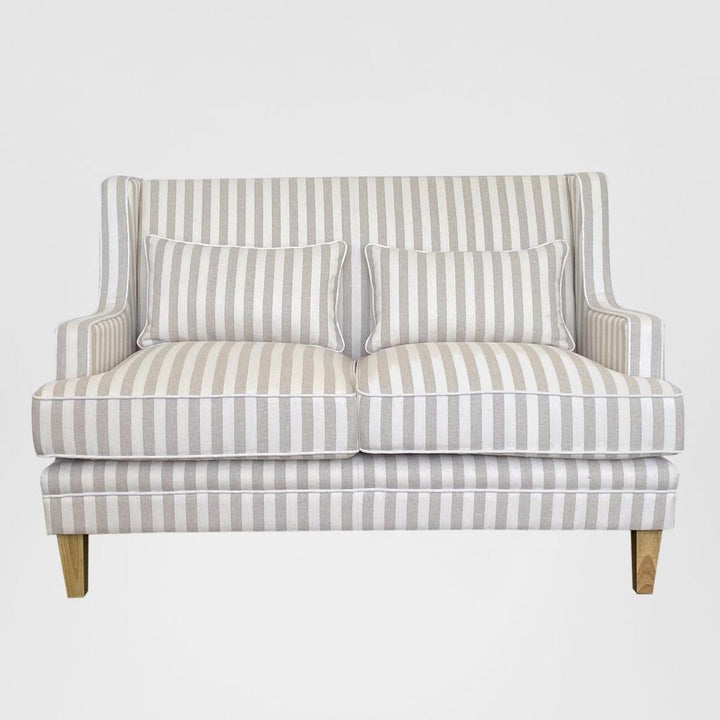 Bondi Hamptons 2 Seat Sofa Natural Stripe W/White Piping